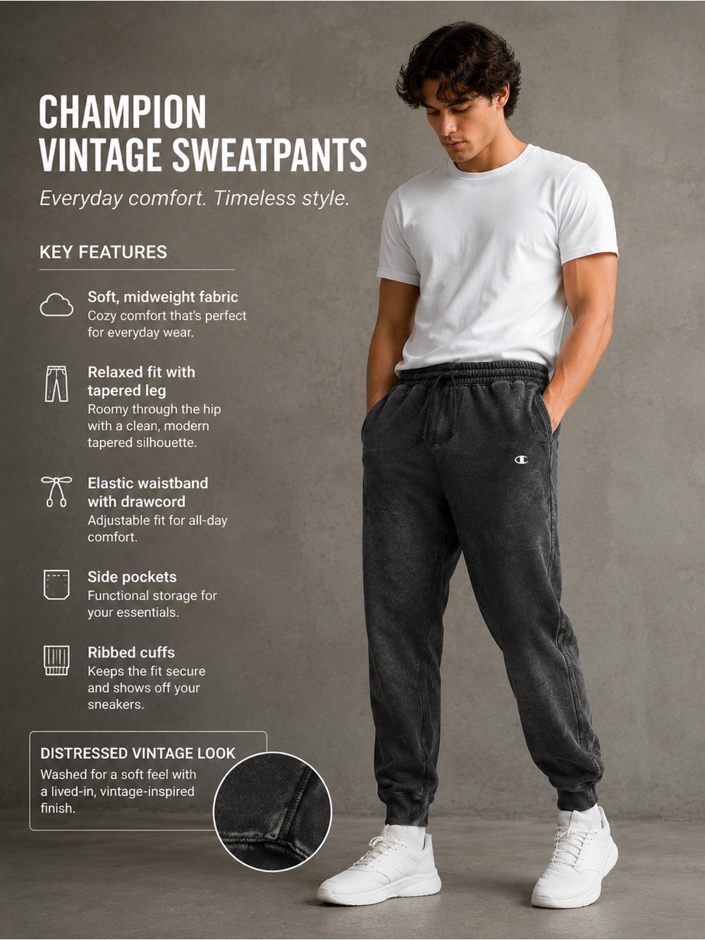 Champion Washed Black Vintage Joggers (Medium)